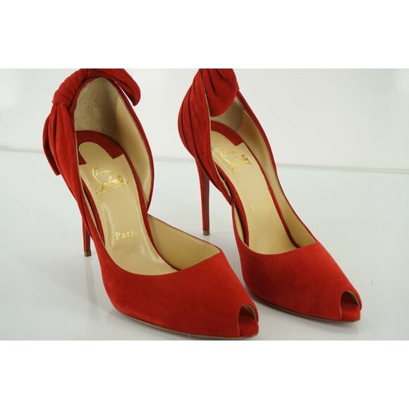 Christian Louboutin Red Suede Barbara Bow Heels d'Orsay Pumps Size 39.5 NIB - Picture 8 of 12